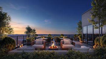 Rooftop terrace with fire pit and seating